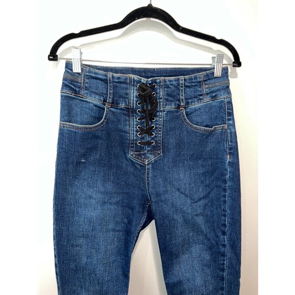 Free People Lace-Up Jeans With Back Pockets Dark Wash Denim Size 28‎ - Picture 2 of 9